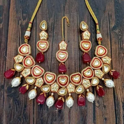 Heart Shape Kundan Ad Necklace And Earring Set