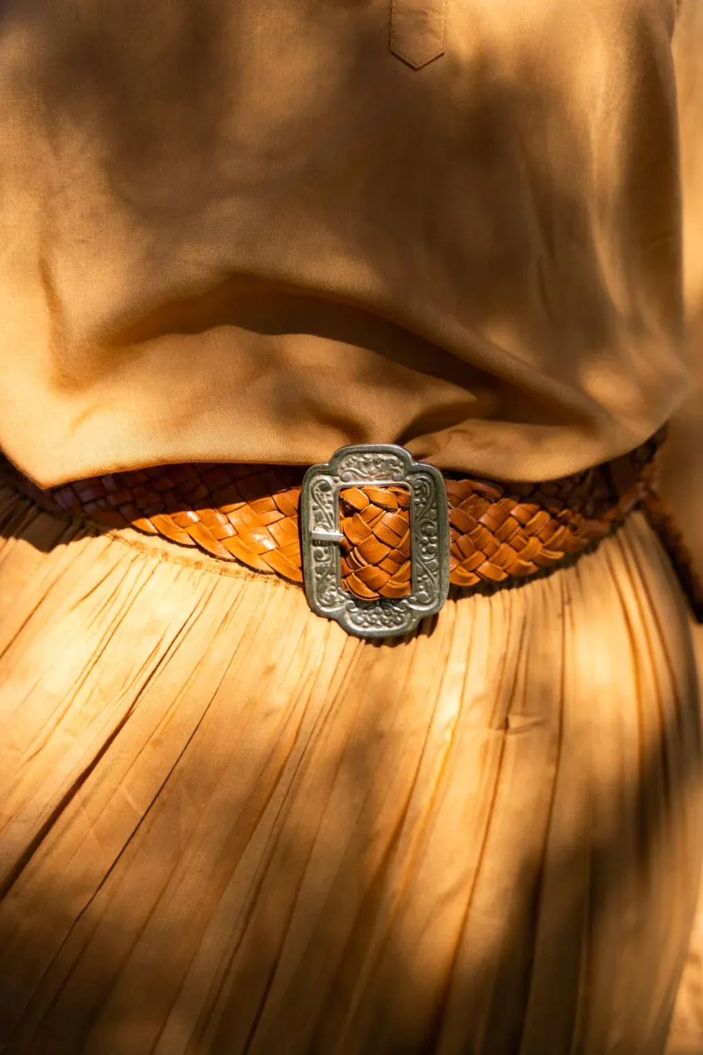 HENDRIX WOVEN LEATHER BELT TAN