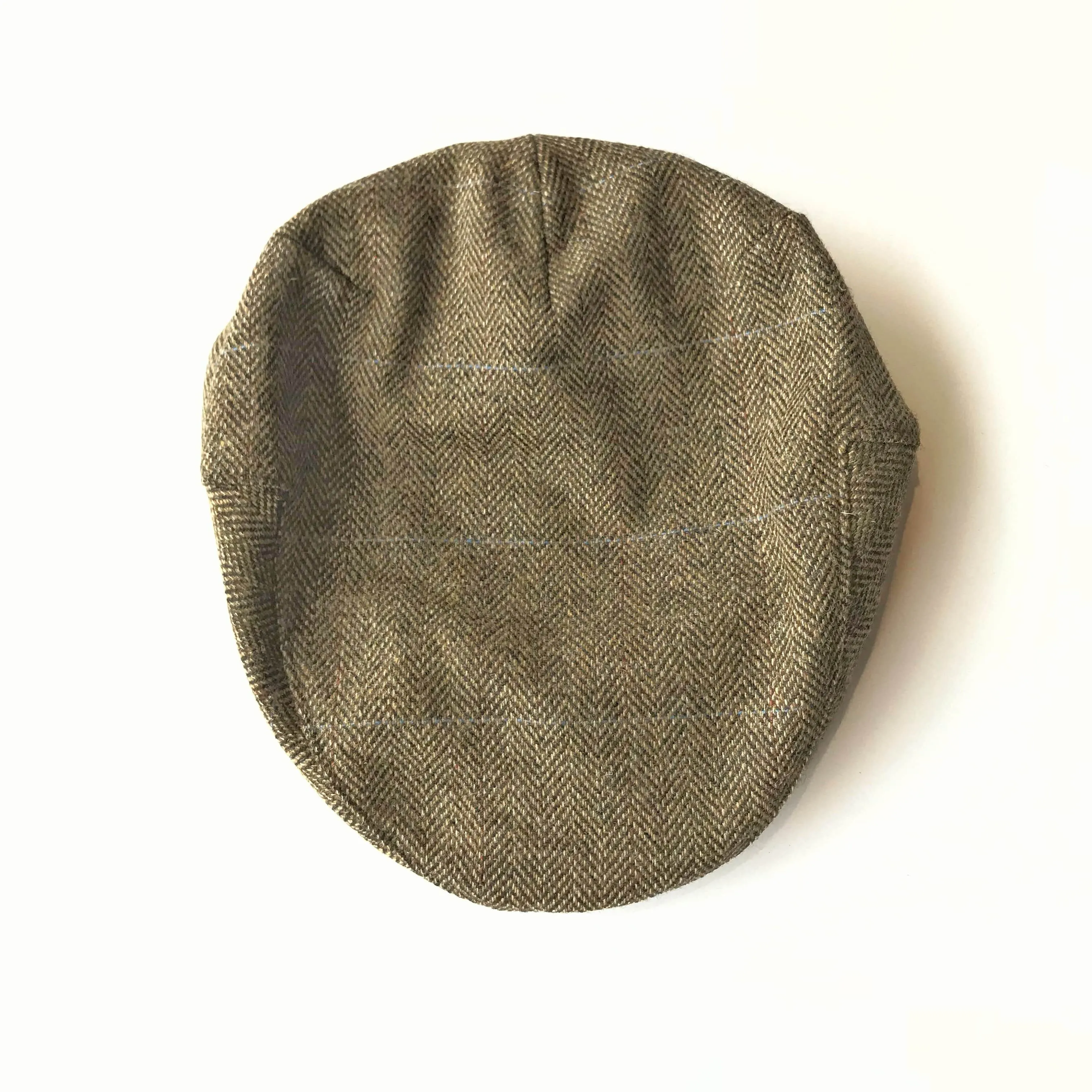 Herringbone Tweed Check Driving Cap - Tan