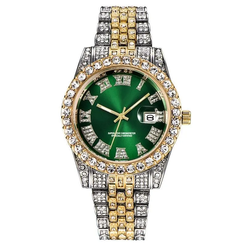 Hip Hop Full Iced Out Mens Watches Luxury Date Quartz Wrist Watches With Micropaved Cubic Zircon Watch For Women Men Jewelry