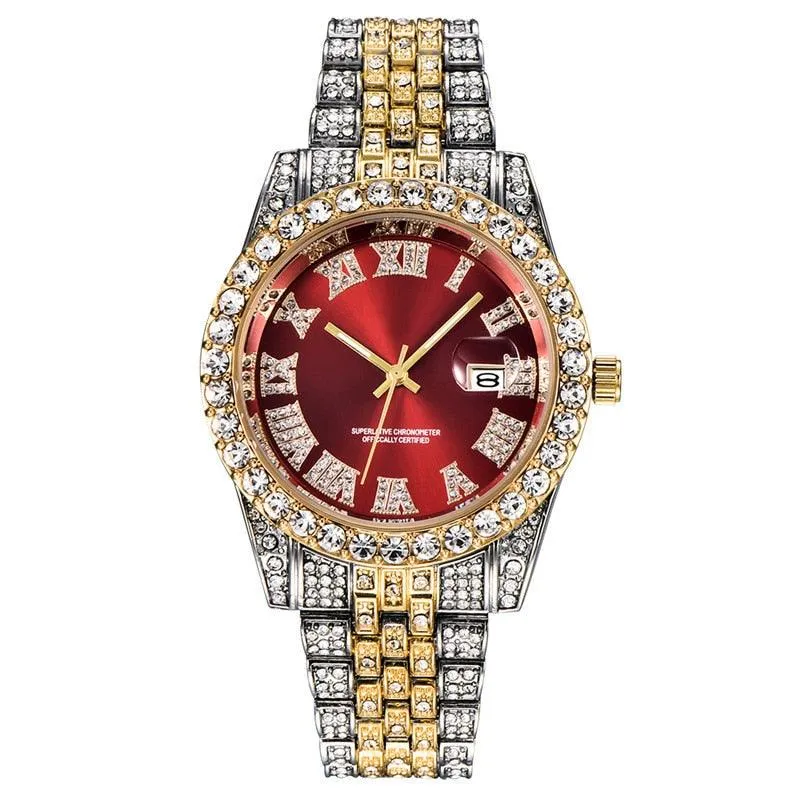 Hip Hop Full Iced Out Mens Watches Luxury Date Quartz Wrist Watches With Micropaved Cubic Zircon Watch For Women Men Jewelry