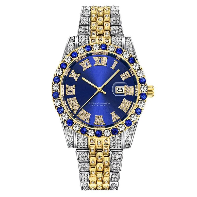 Hip Hop Full Iced Out Mens Watches Luxury Date Quartz Wrist Watches With Micropaved Cubic Zircon Watch For Women Men Jewelry