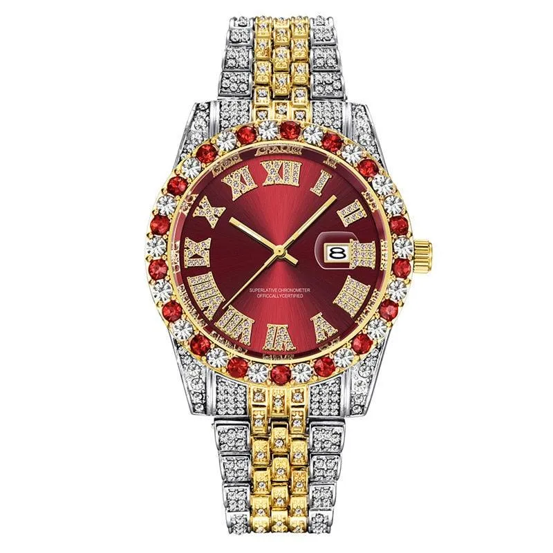 Hip Hop Full Iced Out Mens Watches Luxury Date Quartz Wrist Watches With Micropaved Cubic Zircon Watch For Women Men Jewelry