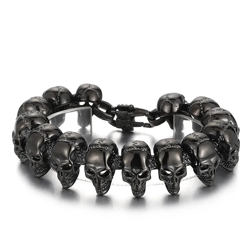 Hip Hop Skull-Inspired Titanium Steel Bracelet for Men, Unique Glossy Ghost Head Stainless Steel Hand Jewelry