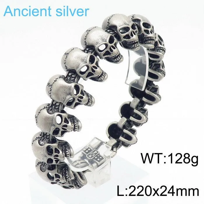 Hip Hop Skull-Inspired Titanium Steel Bracelet for Men, Unique Glossy Ghost Head Stainless Steel Hand Jewelry