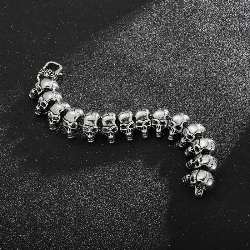 Hip Hop Skull-Inspired Titanium Steel Bracelet for Men, Unique Glossy Ghost Head Stainless Steel Hand Jewelry