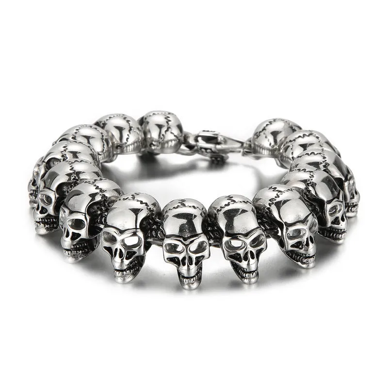 Hip Hop Skull-Inspired Titanium Steel Bracelet for Men, Unique Glossy Ghost Head Stainless Steel Hand Jewelry