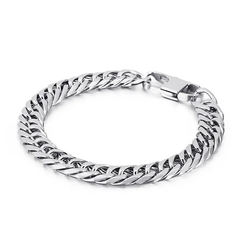 Hipster-Inspired Titanium Steel Men's Square Buckle Bracelet with Creative Whip Chain Design