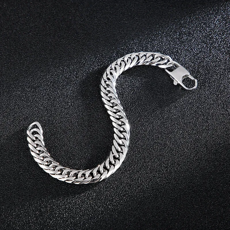 Hipster-Inspired Titanium Steel Men's Square Buckle Bracelet with Creative Whip Chain Design