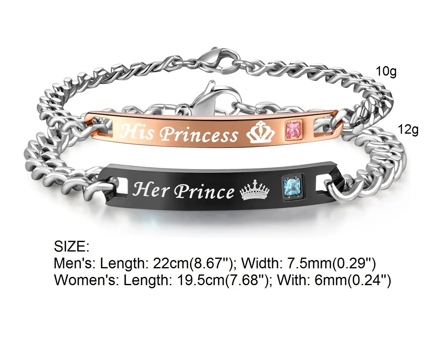 His & Hers Matching Set Her Prince and His Princess Couple Bracelets, Valentine, Anniversary, Wedding, Promise, Engagement Gift