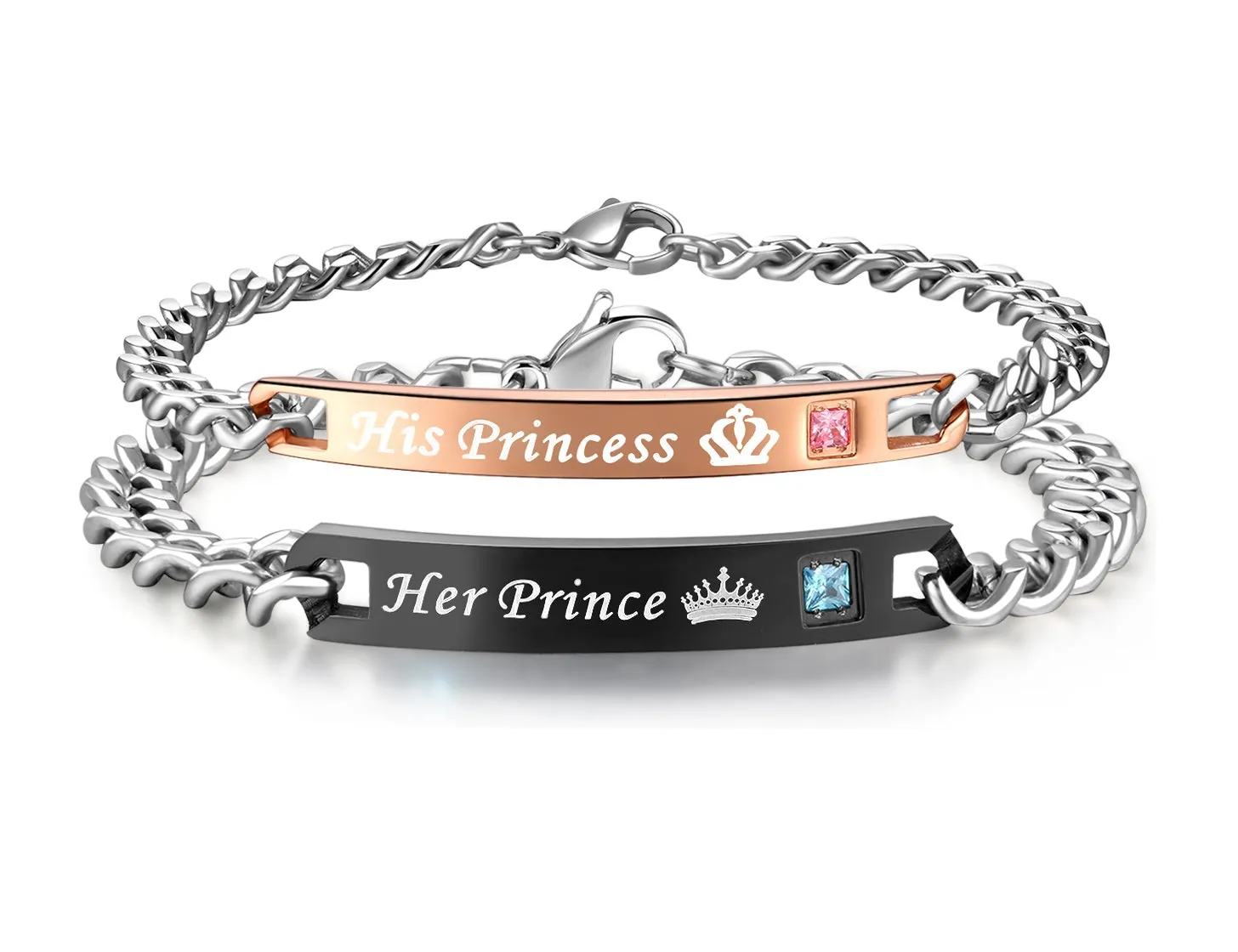 His & Hers Matching Set Her Prince and His Princess Couple Bracelets, Valentine, Anniversary, Wedding, Promise, Engagement Gift