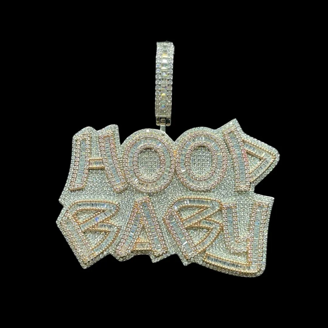 Hood Baby Duo Color Iced Out Letter Diamond Pendant Necklace