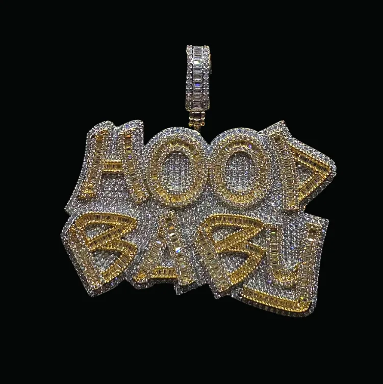 Hood Baby Duo Color Iced Out Letter Diamond Pendant Necklace