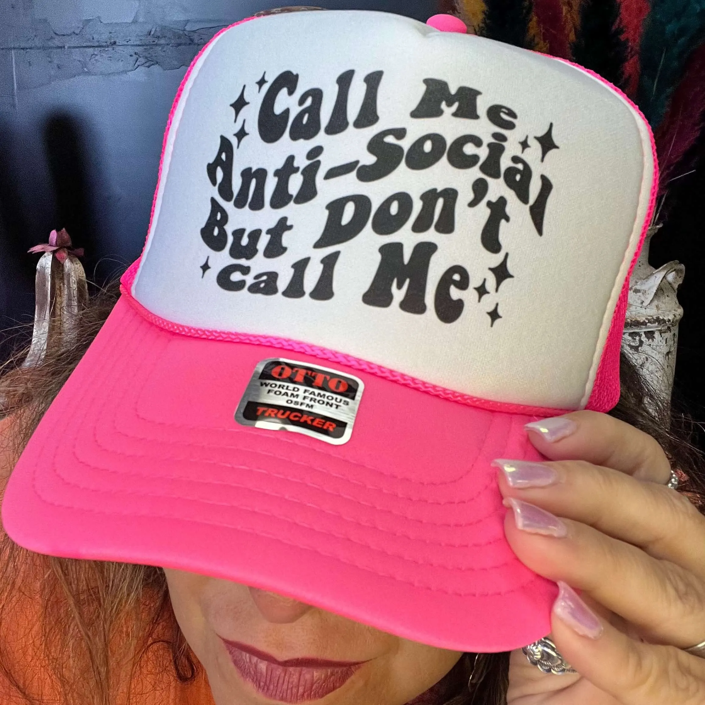 Hot Pink & White Call Me Anti-Social But Don't Call Me Trucker Hat