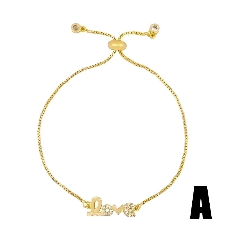 Hot-sale Fashion New Micro-set Zircon Crystal Pull Bracelet Female Letter Love Bracelet Personality  Copper Bracelet   Wholesale