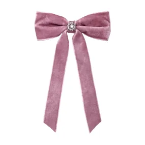 Iconic Velvet Bow Barrette in Baby Mauve