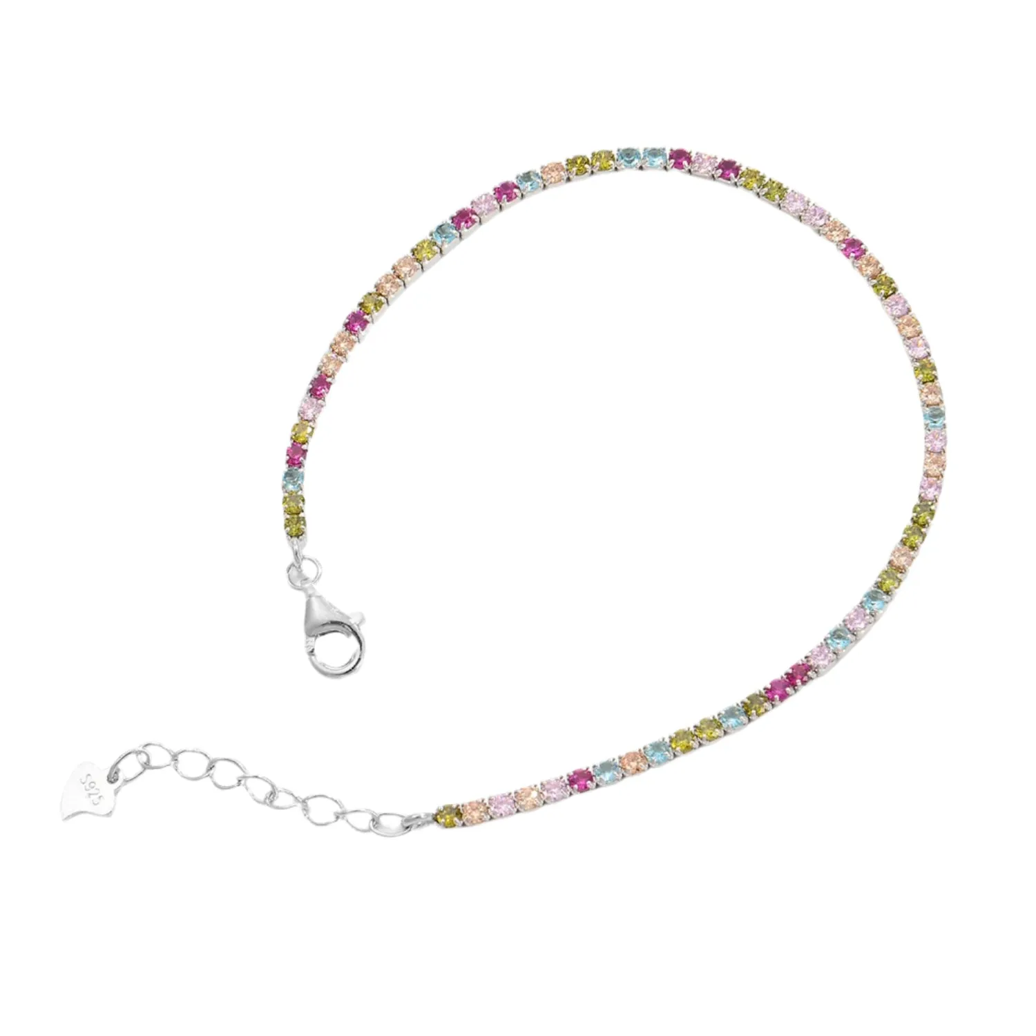 Inlaid Colorful Zircon 925 Sterling Silver Bracelet