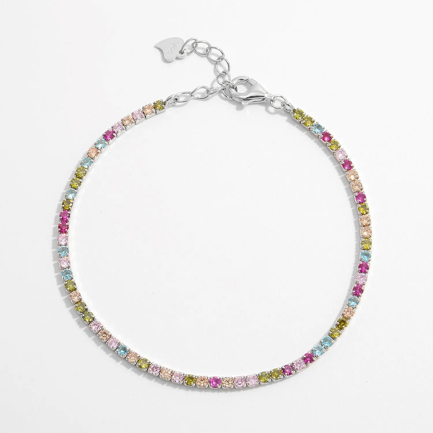 Inlaid Colorful Zircon 925 Sterling Silver Bracelet