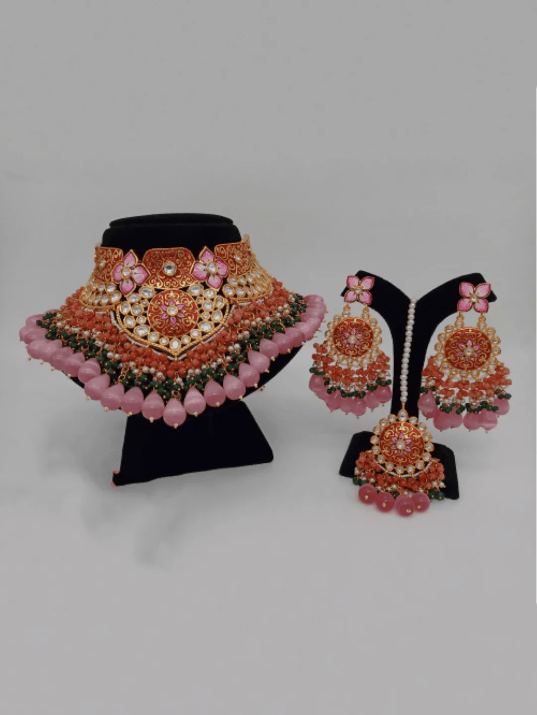 Ishhaara Bride In Royal Meenakari Necklace Earring And Teeka Set