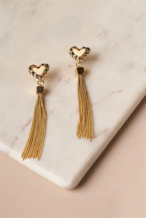 Ivory Gold Heart Chain Fringe Drop Earrings /6 Pairs