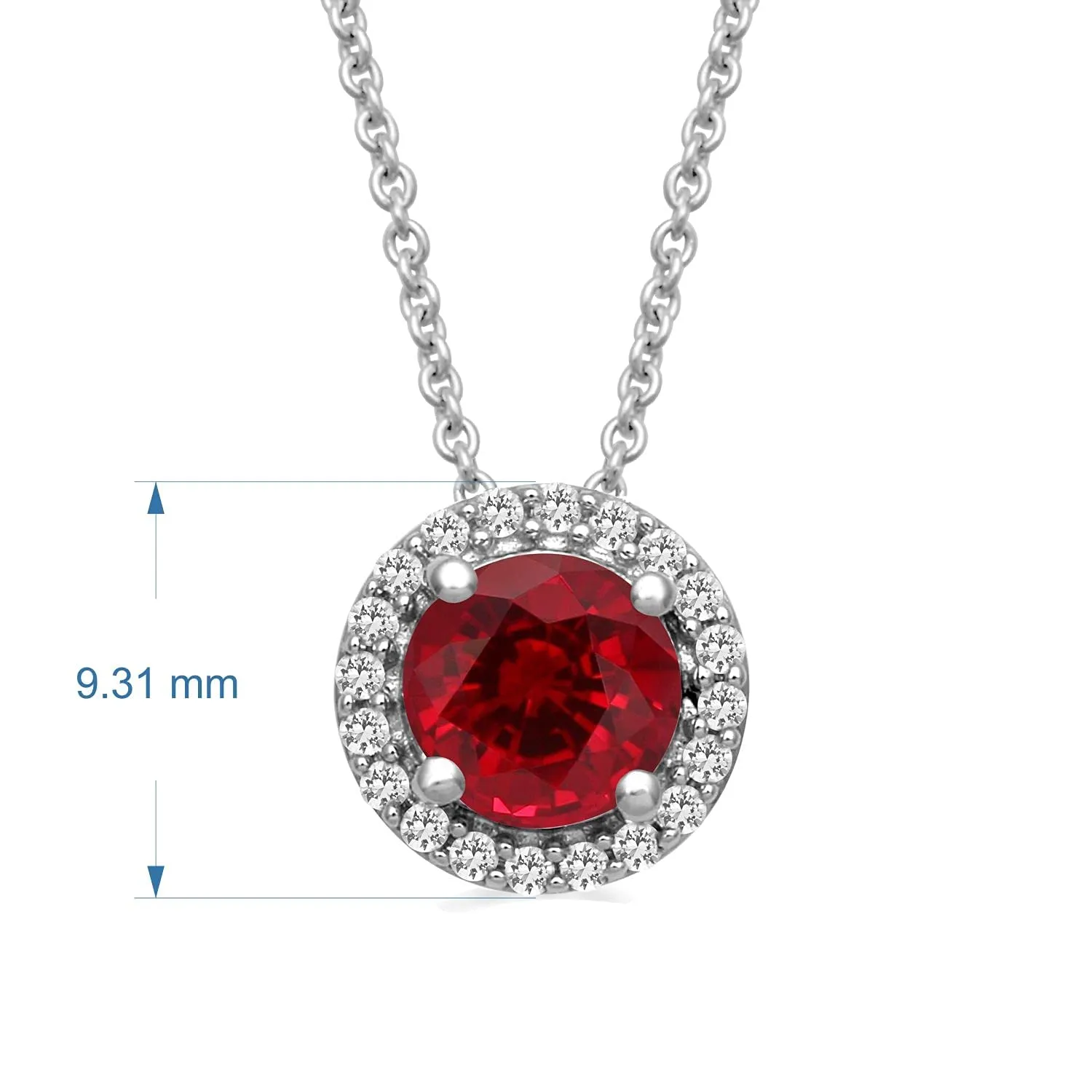 Jewelili Sterling Silver with Created Ruby and Created White Sapphire Halo Pendant Necklace