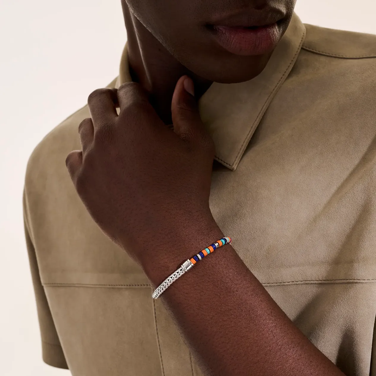 John Hardy Heishi Silver Lapis Lazuli, Turquoise, and Orange Enamel Bracelet