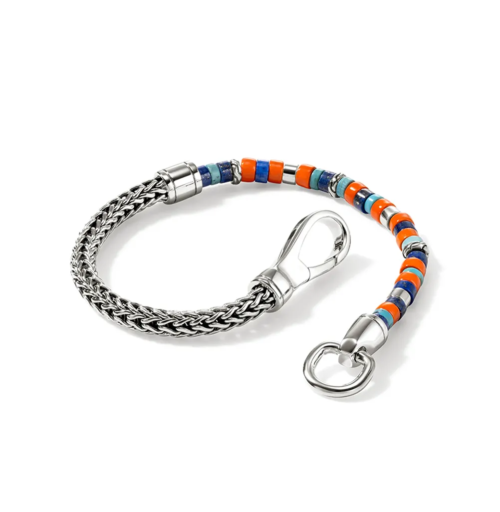 John Hardy Heishi Silver Lapis Lazuli, Turquoise, and Orange Enamel Bracelet