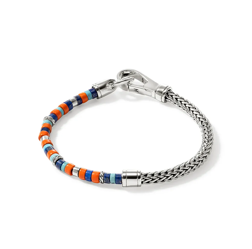 John Hardy Heishi Silver Lapis Lazuli, Turquoise, and Orange Enamel Bracelet