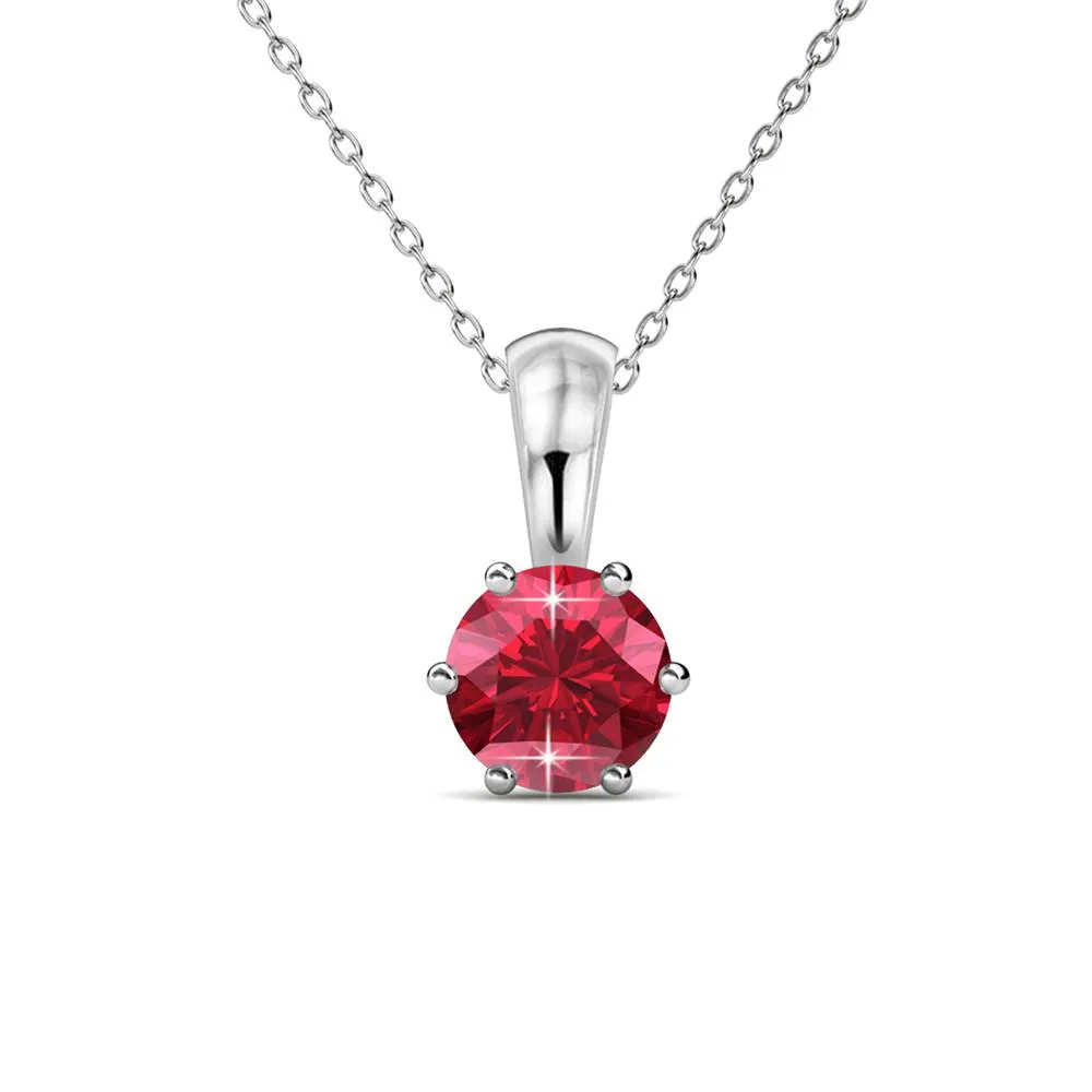 July Birthstone Ruby Necklace 18k White Gold Plated Solitaire Necklace with 1CT Swarovski Crystal