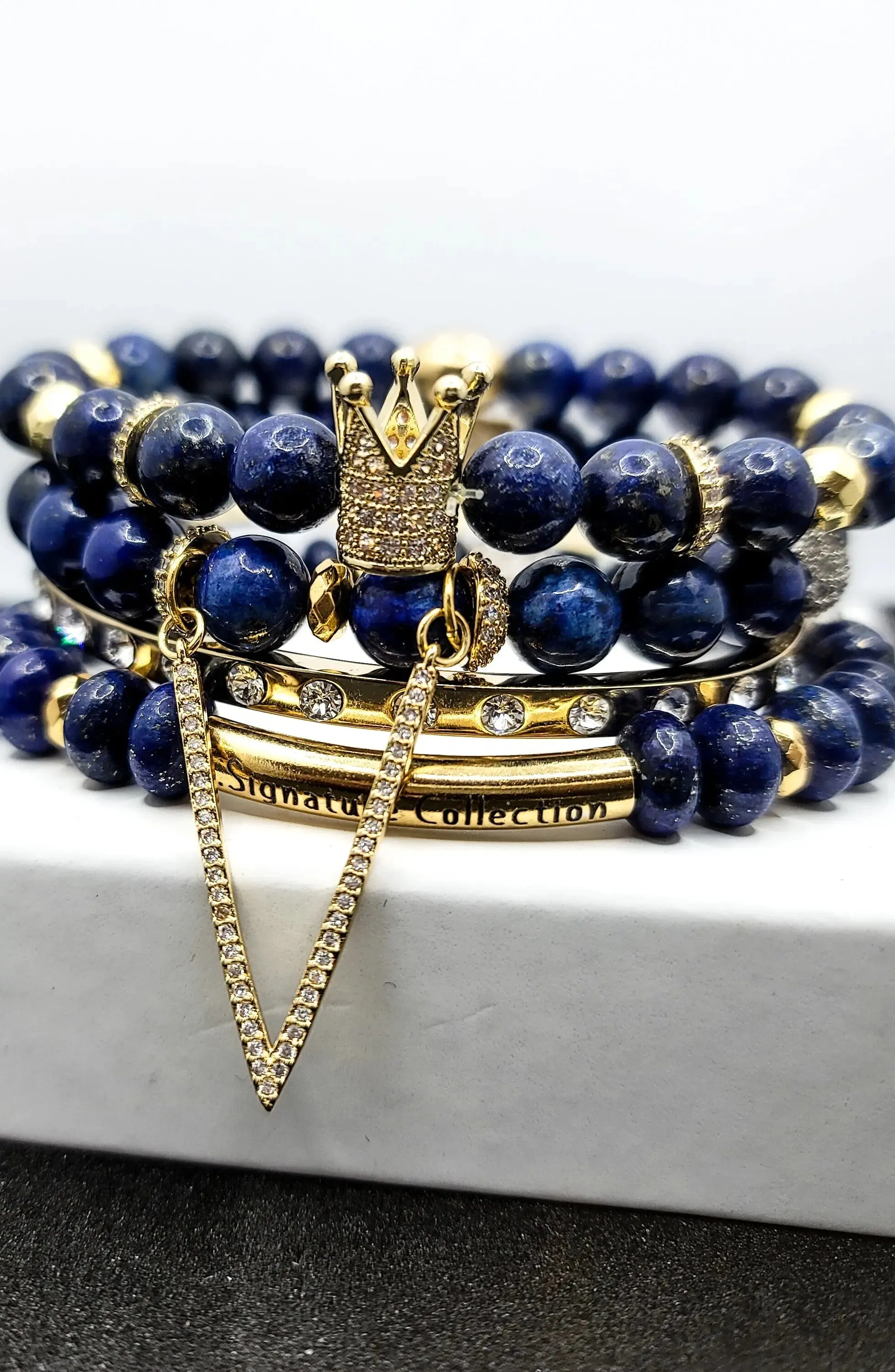 Lapis Lazuli "Royalty" Crown Bracelet set