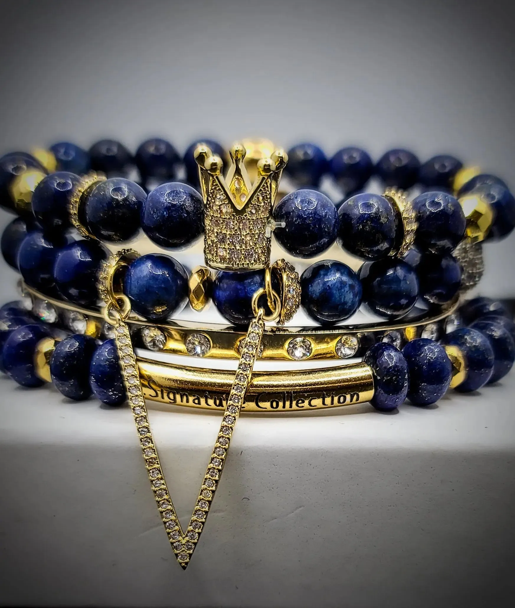 Lapis Lazuli "Royalty" Crown Bracelet set