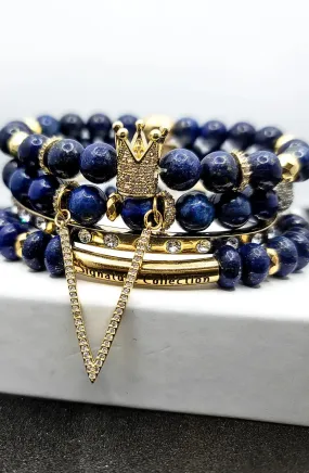 Lapis Lazuli "Royalty" Crown Bracelet set