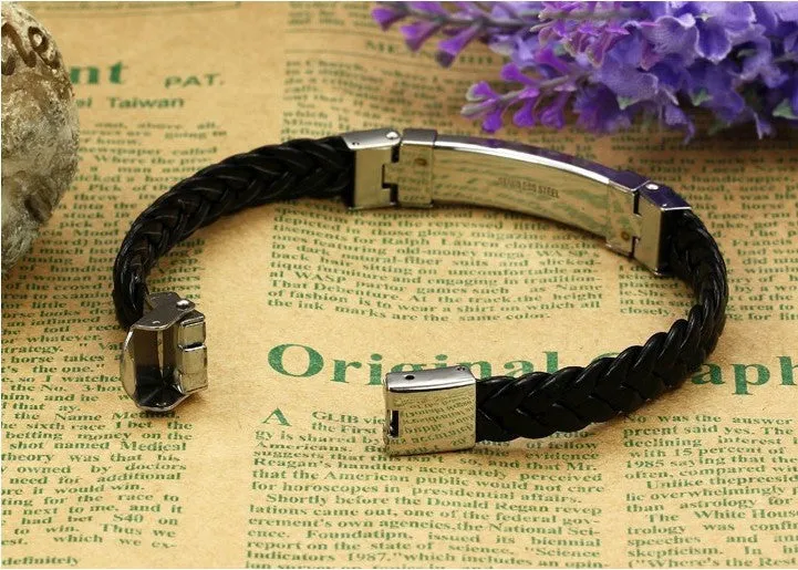 Leather Bracelets Bangles For Men's Gold Charm Style Stainless Steel Button