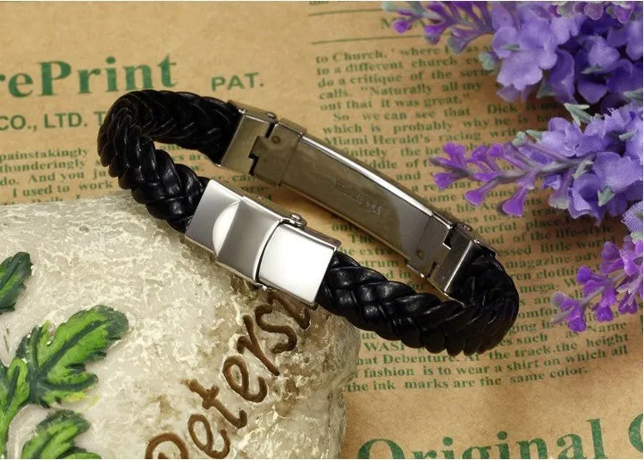 Leather Bracelets Bangles For Men's Gold Charm Style Stainless Steel Button