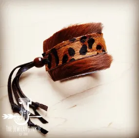 **Leather Cuff w/ Adjustable Leather Tie-Leopard Hair on Hide 009o