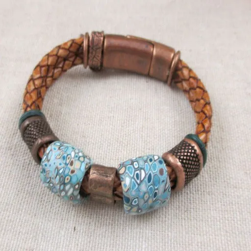 Light Brown Leather Braided Bracelet SFair Trade Bead Accents