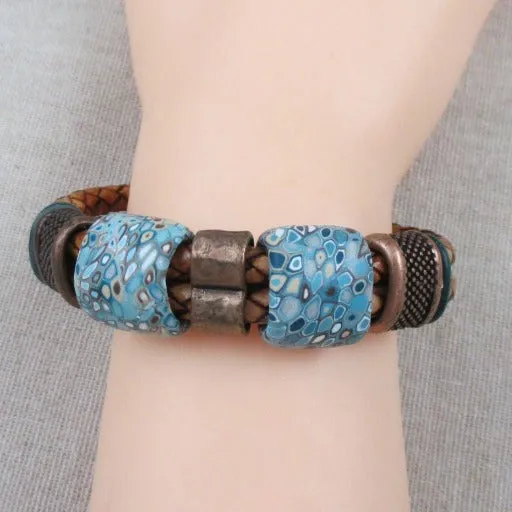 Light Brown Leather Braided Bracelet SFair Trade Bead Accents