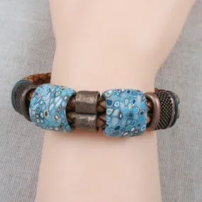 Light Brown Leather Braided Bracelet SFair Trade Bead Accents