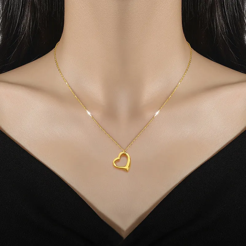 Love Heart Real Gold  Necklace Female