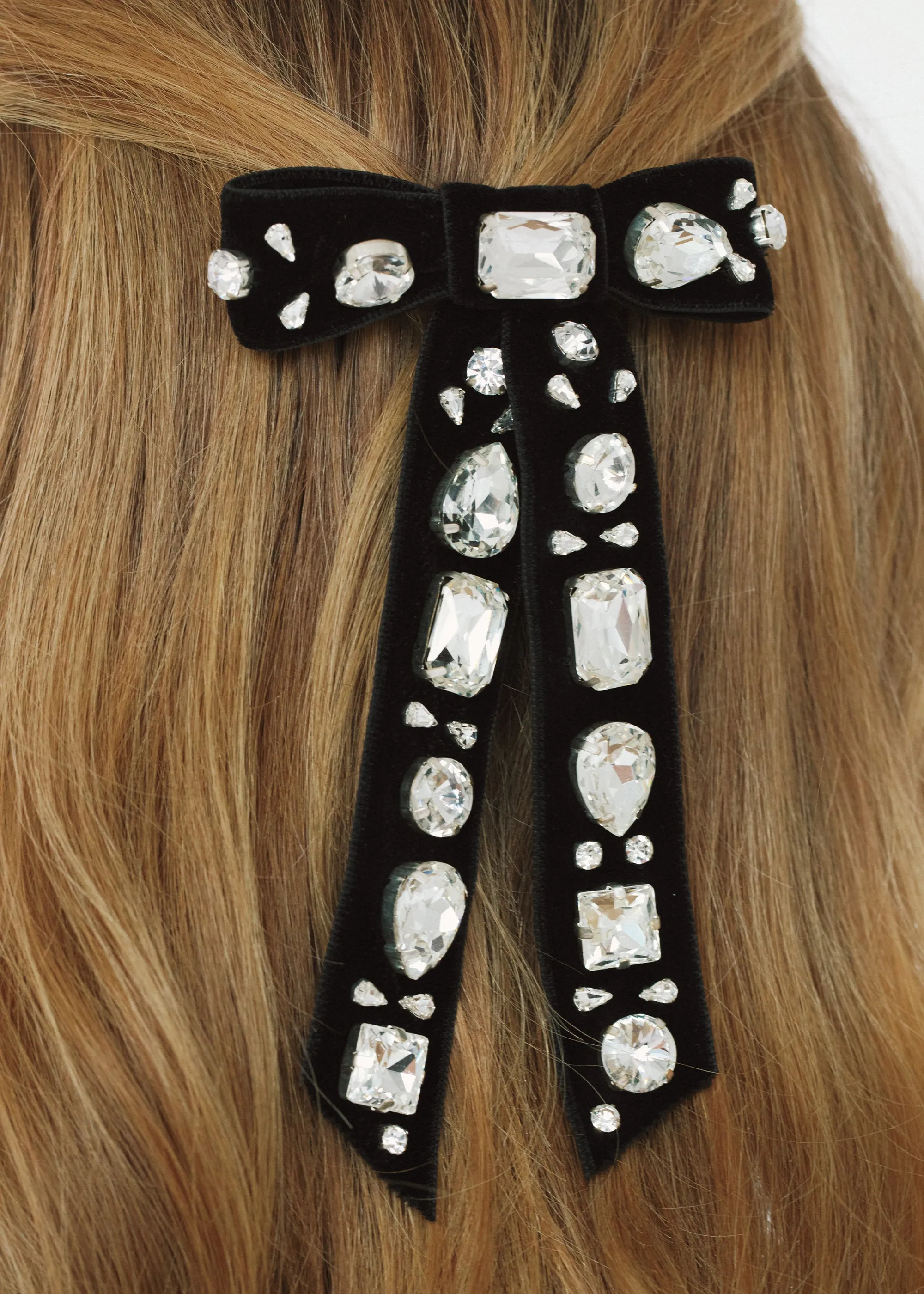 Lucia Bow Barrette -- Black Crystal