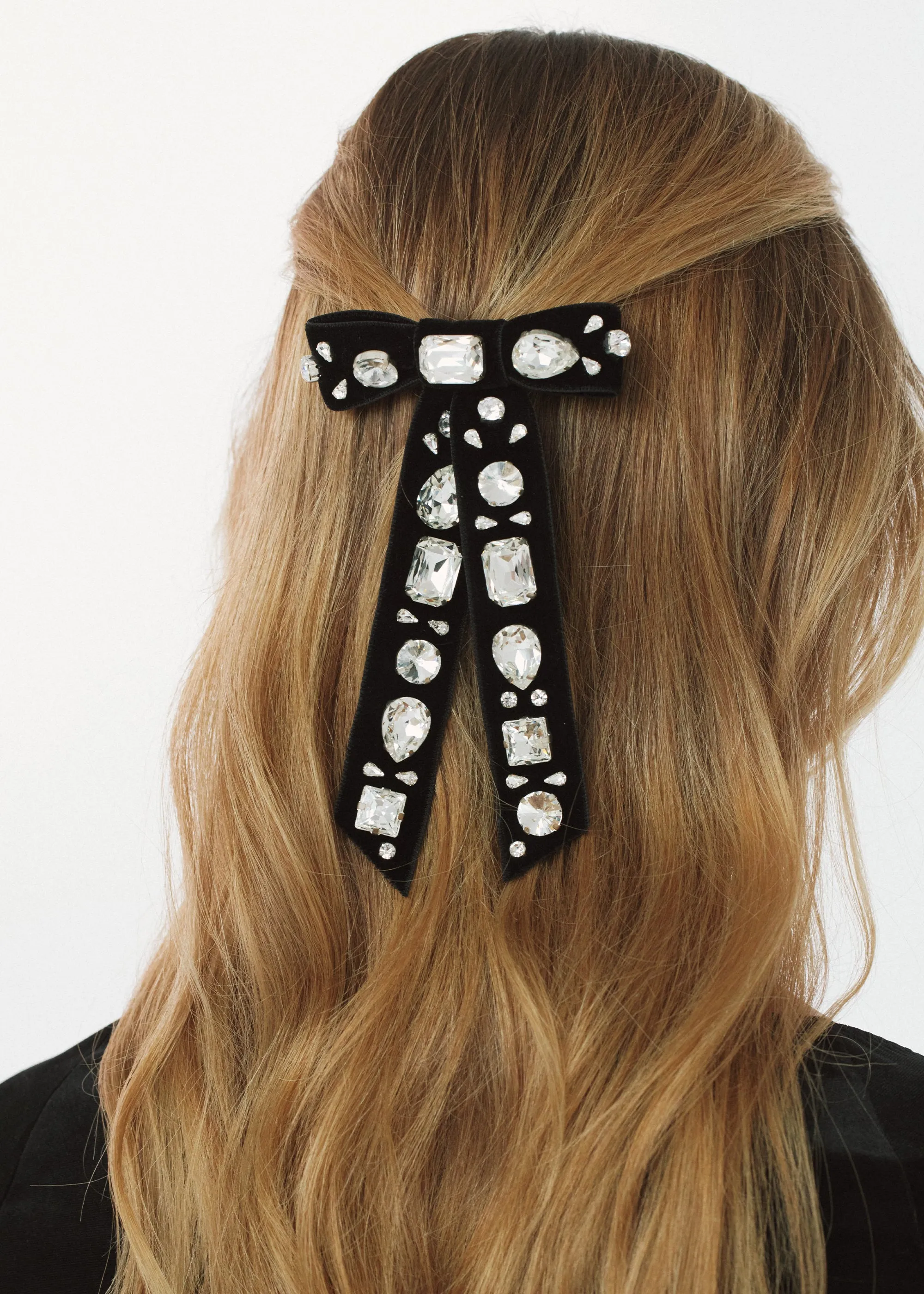 Lucia Bow Barrette -- Black Crystal