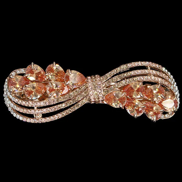 LUX Gold Finish Harvest Bow Hair Barrette w/ Zircon & Czech Rhinestones Champagne