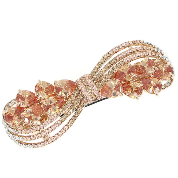 LUX Gold Finish Harvest Bow Hair Barrette w/ Zircon & Czech Rhinestones Champagne