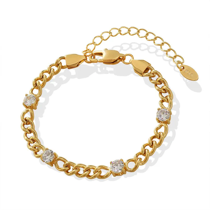 Luxurious Zircon Bracelet - Titanium Steel Plated 18K Gold Jewelry for Women