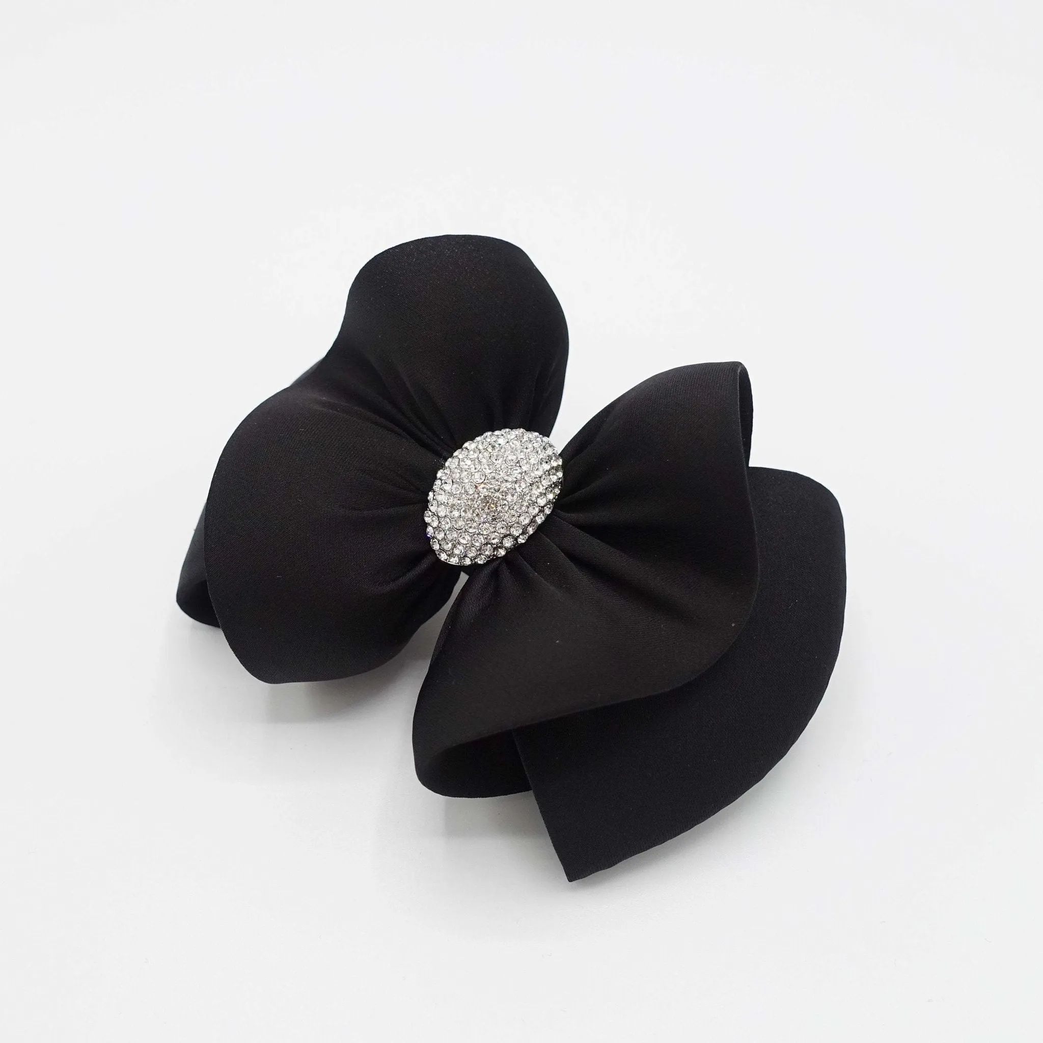 luxury rhinestone embellished black satin hair bow french barrette women hair accessories