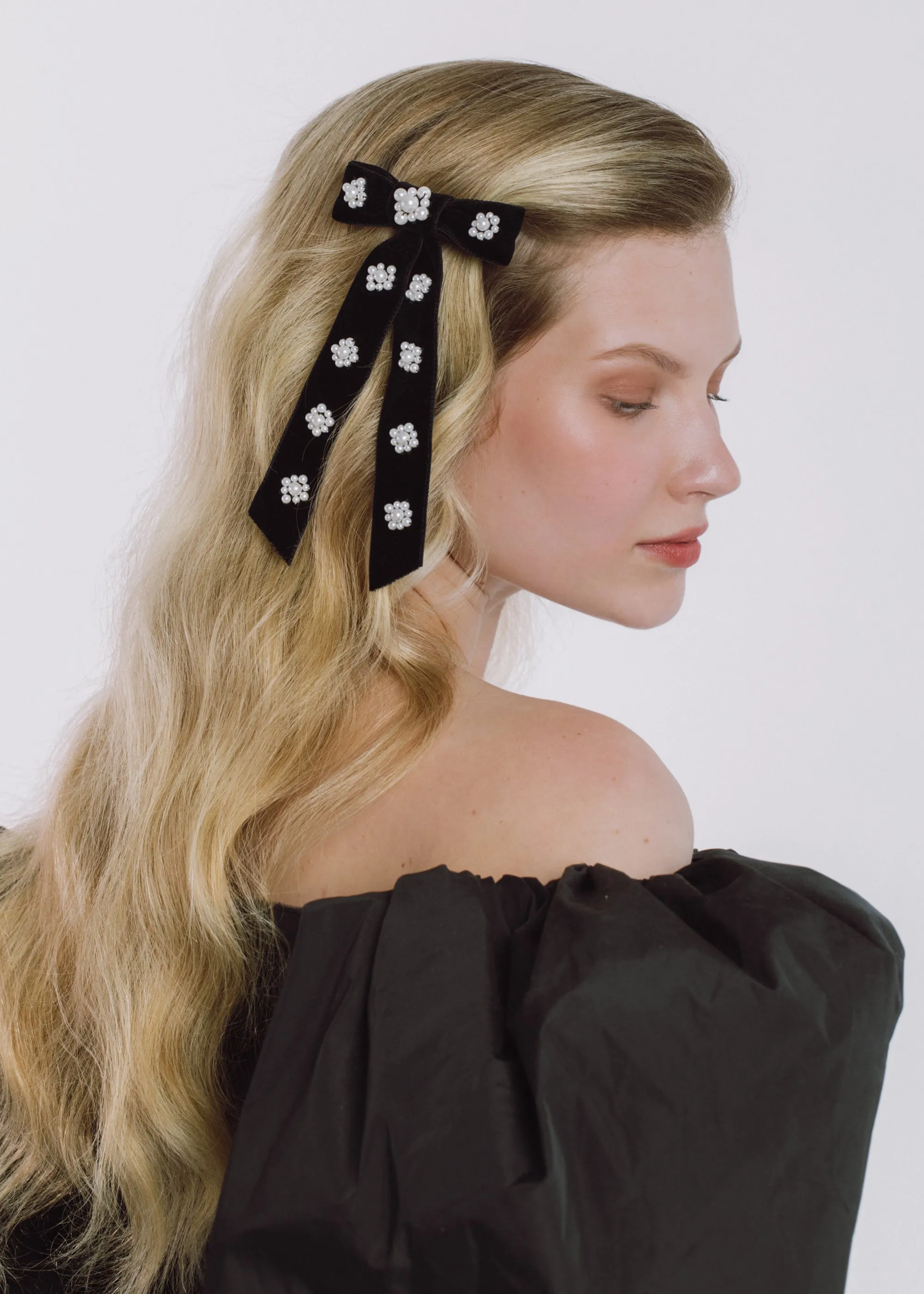 Lynette Bow Barrette -- Black Pearl