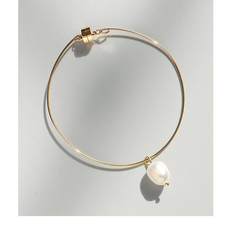 Magnetic Clasp Freshwater Pearl Charm Bangle Bracelet