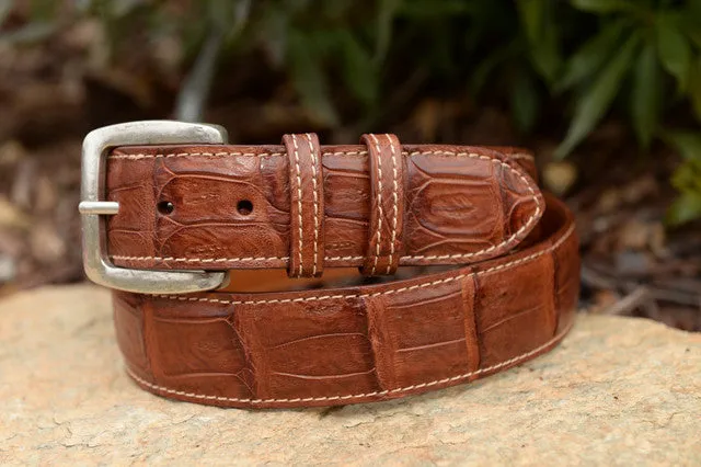 Matte Caiman Tail Belt: Burnished Cognac