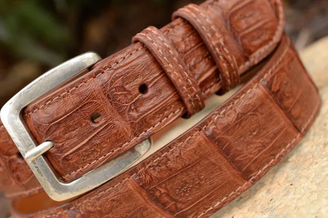 Matte Caiman Tail Belt: Burnished Cognac