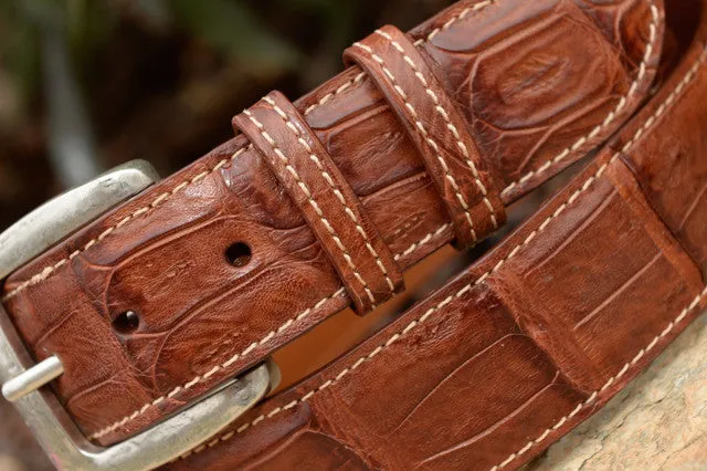 Matte Caiman Tail Belt: Burnished Cognac